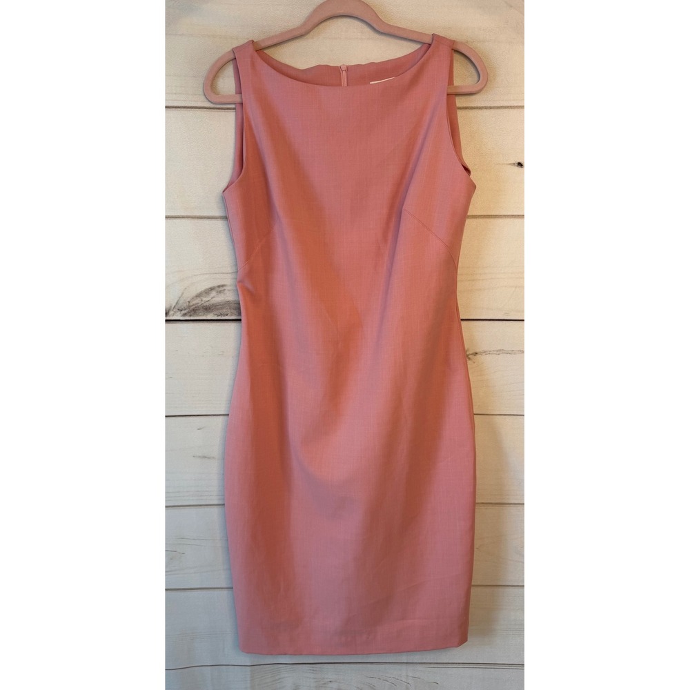 Trio New York Pink Sleeveless Sheath Dress Size 10 Made in USA Boat Neck Pencil